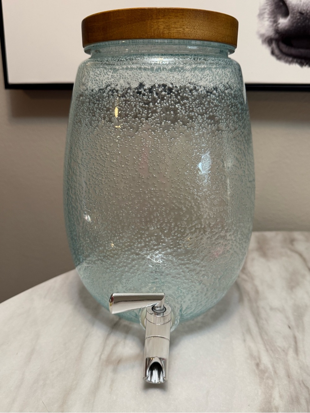 Threshold Clear Textured Glass Dispenser 3 Gal w/ Metal Spigot Wood Lid 11" H
